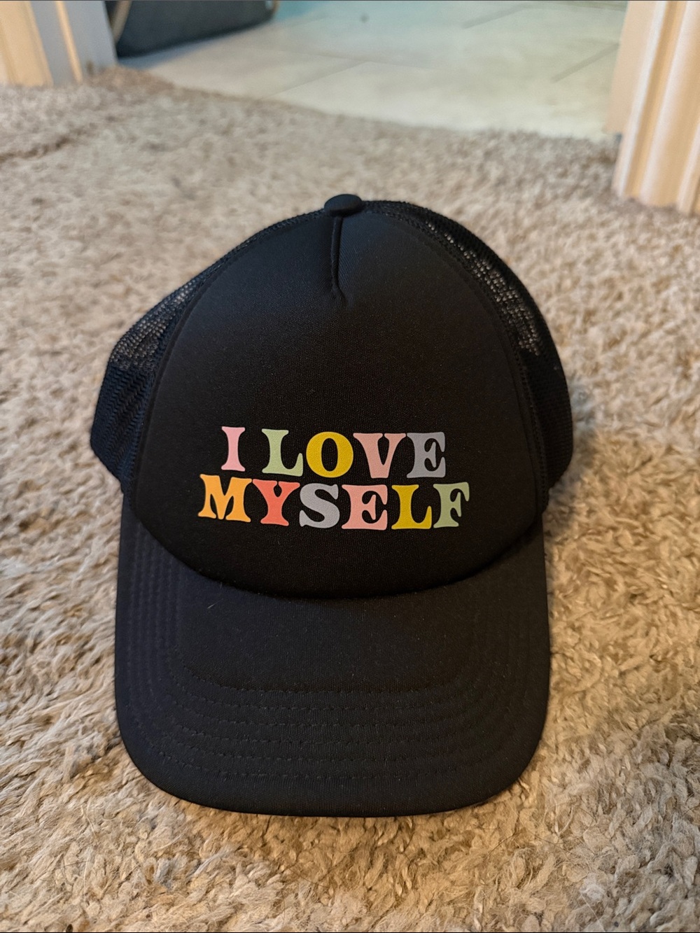 Black Trucker Hat Multicolor Graphic